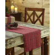 JASPER WOVEN TABLE RUNNER 13X48" RED GREEN NATURAL BURLAP COLOR PLAID FRINGE