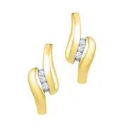 10k Yellow Gold Round Diamond J Hoop Earrings 1/8 Cttw