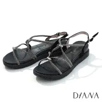 在飛比找Yahoo奇摩購物中心優惠-DIANA 1.5 cm羊皮x水鑽軟條閃耀交織厚底涼鞋-黑