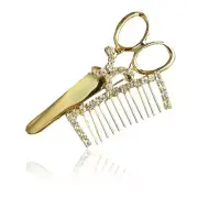 Gold Plated Swarovski Crystal Scissors & Comb Pin