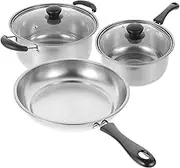 STOBAZA 1Set Stainless Steel Cookware Soup Pot Frying Pan with Comfortable Handle Versatile for Gas Electric Open Flame Cooking