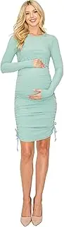 [My Bump] Women's Ribbed Casual Comfortable Maternity Pregnancy Long Sleeve Dress W/Side Strings (Made in USA)