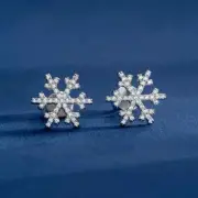 1.50 Ct Natural Moissanite Snowflake Stud Men's Earrings 14K White Gold Plated