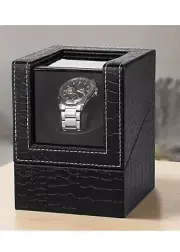 Efaithtek Automatic Single Watch Winder in Black Crocodile Pattern Leather