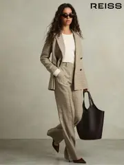 Reiss Brown Check Vida Wool Wide-Leg Houndstooth-Check Trousers (AB9319) | $380