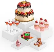 [CHONOVO] Buffet Risers Set of 6 Food Display Risers for Party, White Dessert Stands, Acrylic Cube Boxes Display Nesting for Buffet Table Catering Dessert 5" 6" 7" 8" 9" 10"