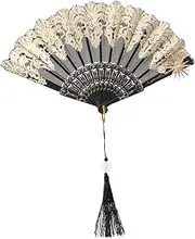 STOBOK Stylish Black Hand Fan Tassel Portable Folding Fan for Wedding Dance Performance Photo Shooting Summer Holiday
