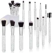 Nuogo 13 Pcs Rhinestone Makeup Brushes Set 12 Bling Crystal Professional Face Cosmetics Blending Liquid Foundation Powder Concealer Eye Shadows Make up Beauty Tool Glitter with 1 Holder