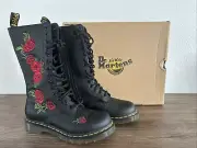 NEW Dr. Martens 1914 Vonda Red Rose Floral Embroidered 14 Eye Zip Boot US Sz 7