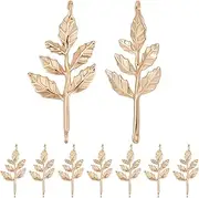 Beebeecraft 1 Box 15Pcs Leaf Link Charms 18K Gold Plated Brass 14x32mm Plant Connector Charms with Two Loops for Jewelry Making Bracelet Diy Craft Supplies Accessories