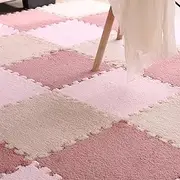15 PCS Foam Floor Tiles Plush Foam Floor Mat EVA Foam Square Interlocking Carpet Tiles with Border Soft Fluffy Tiles Anti Slip Jigsaws Flooring Playmats Protective Flooring （12x12x0.4inch）