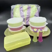NOS Tupperware Set Bowls Lids Plates Sandwich Keeper Salt & Pepper w/ Cooler Bag