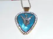Fairy Sprite Rhinestone Pendant Chain Necklace Guitar Pick Garden Angel Folklore