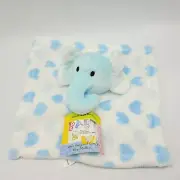 Elephant Plush Lovey Security Blanket Blue White Heart 9" Fleece Baby & U