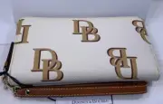 Dooney & Bourke Monogram Large Zip Around Wristlet Wallet Beige