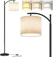 TECHVIDA Arc Floor Lamp,Modern Floor Lamp with 9W 3 Color Temperatures Bulb,Metal Standing Lamps with Adjustable Hanging Lampshade,Tall Floor Lamps for Living Room,Bedroom,Office (Black)