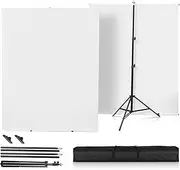White Screen with Stand，Heorryn 2x1.5M Whitescreen Chromakey Background with Photography Support Stand Kit for Photoshoot Stream Gaming Photo Video Recording