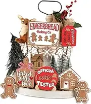 ＫＬＫＣＭＳ 12x Christmas Tiered Tray Decor Set Decorating Wood for Home Table Mantle