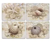 PIMPERNEL, SET OF 4, "BEACH PRIZE" CORK-BACKED PLACEMATS, NEW IN BOX