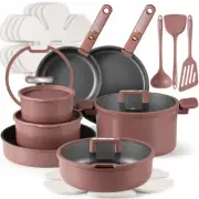 23Pcs Pots and Pans Set Non Stick with Detachable Handle Rouge Pink, Premium ...