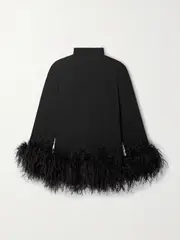 [Taller Marmo] Taller Marmo - + Net Sustain Gina Feather-trimmed Crepe Mini Dress - Black - IT38 IT 38 Black