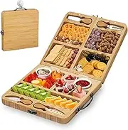 Kicinn Plate Incl. Cheese knives, Forks, dishes and extra Serving board - Tapas board Wood - Cheese board - Serving board - Bamboo (Collapsable)