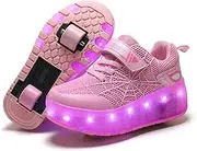 Boys Girls LED Trainer with Wheels USB Rechargeable Colorful LED Lights Roller Skates Shoes Lightweight Outdoor Sports Trainers Gymnastic Running Sneakers for Gift