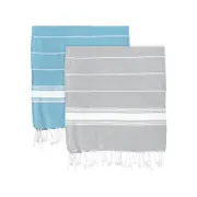 Nicola Spring Turkish Cotton Towels - Grey / Blue - Set Of 2