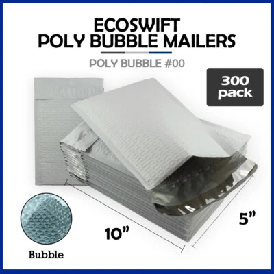 300 #00 5x10 "EcoSwift" Brand Poly Bubble Mailers Padded Shipping Envelope #00