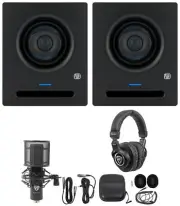 (2) Presonus Eris Pro 4 Powered 4" 2-Way Studio Monitors Speakers+Headphones+Mic
