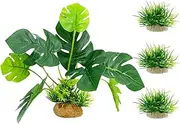 Smoothedo-Pets Aquarium Plants Fish Tank Decorations 6inch Plastic Artificial Plant Goldfish Waterscape Betta Fish Hides/Rest (Rainforest Leaf-Monstera-Set)