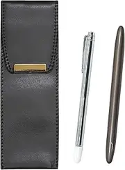 Eco Leather Pen Case, Metal Point, Brass Dacapo Streamline Ballpoint Pen Set, Gray Axis BR-701S-TK12-H