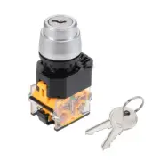 1Pcs 22mm 2 Position Key Locking Push Button Switch W Keys Silver Tone NO/NC