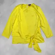 VINCE CAMUTO Women's Yellow Blouse X-Small Faux Wrap Front Tie Crew Neck Top