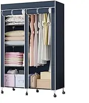 Portable Wardrobe Portable Canvas Wardrobe Shelves, Clothes Closet Storage Organizer with Hanging Rail, Shelves, for Bedroom, Living Room Clothes Rack