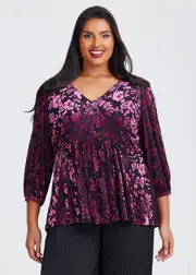 [Taking Shape] Taking Shape Byzantine Velvet Event Top Size 10 in Black / Purple - Plus Size Women's Clothing Black / Purple