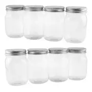16oz Clear Plastic Mason Jars 8pk Silver Metal Lids PET BPA-Free 2c/pt Capacity