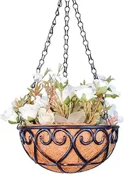 Outdoor Baskets for Plants - Metal Baskets for Plants | Hanging Round Plant Pots | Resin Planter Pots Baskets with Coco Nut Liner and Chain | Planter Flower Pots Holder for Home Garden Balcony Decor