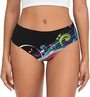 [SAAKE] Colorful Music Print Women's Briefs XS S M L XL XXL 3XL 4XL Plus Size Briefs Bikini Ladies Underpants, Black, Medium