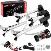 Train horn kit, ultra loud dB. The Air horn with compressor is suitable for pickup/motorhome/SUV/truck/train 12V 150db and other vehicles (silvery 4 speakers with button)