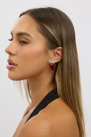Red Bow Earrings with Heart - Size ONE, Women's Ring