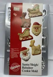 New Vintage 1986 Wilton Cookie Candy Mold Pan - Santa Reindeer Sleigh NOS