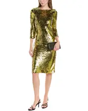 St. John Scales Sequin Sheath Dress 10 Green