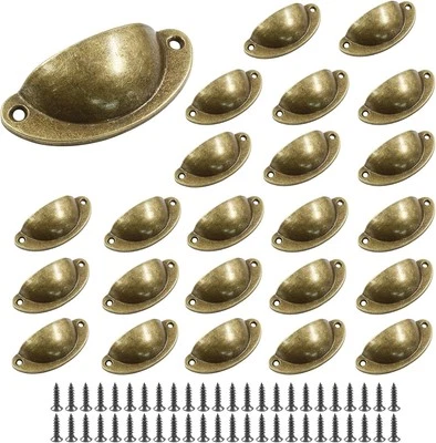 24pcs Antique Cup Drawer Pulls, Brass Bronze Bin 24pcs-Small,