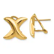 14K Yellow Gold Polished X Omega Back Post Earrings