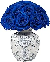 JoyFlower Preserved Flowers Vase Ceramic, Blue and White Porcelain Decor Flower Vases for Centerpieces, Flower Decorations for Party Home Table Living Room Bedroom, Ceramic Flower Vase House Decor