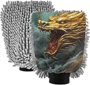 XYMZR Golden Dragon Sea Absorbent Microfiber Car Wash Mitt, Funny Cute Anime Scratch Free for Cars Cleaning, Home Cleaning Mitts, 2 Pack, 10.24” L x 7.09” W