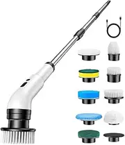 MTSDM Electric Spin Scrubber, IPX7 Waterproof New Cordless Power Cleaning Brush with 9 Replaceable Brush Heads and 55 Inch Retractable Handle Scrubber Spin Mop for Bathroom, Kitchen Floor Tub Toilet