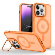 IPhone 15 Plus Case,Compatible With MagSafe,Built-in Stash Stand Phone Case,Scratch-Resistant Back Cover-Orange