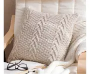 Decorative Cotton Knitted Pillow Case Cushion Cover Double-Cable Warm Throw Pillow Covers for Bed Couch 18" X 18" (Cover Only, Beige) -